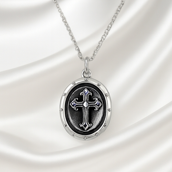 Silver Pendant Necklace with Blue & Purple Accents and Cross Stud Earrings - Picture 3 of 14